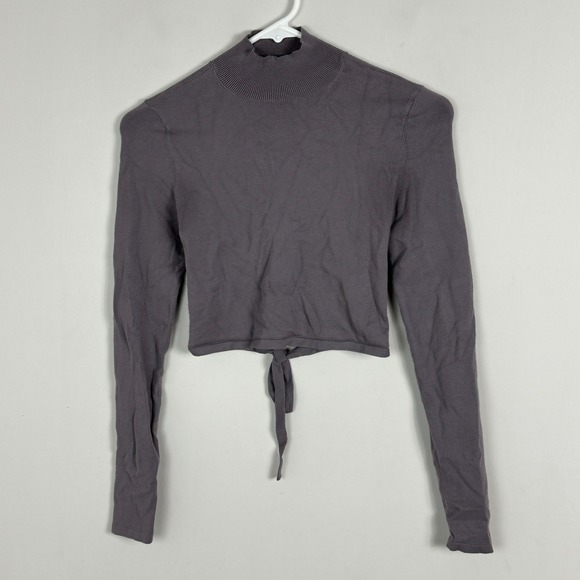Aritzia Sunday Best Ellie Sweater Grey Womens Sz XS Mock Neck Open Back Knit Top - Picture 5 of 16